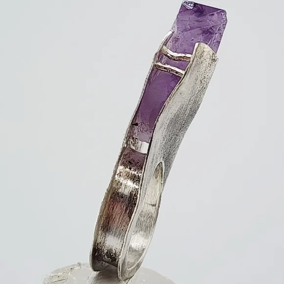 RAW AMETHYST STONE STATEMENT RING HANDMADE IN STERLING SILVER METAL SIZE 9